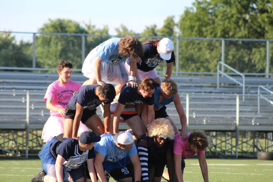 Jerry Cooper (left) scaling the pyramid