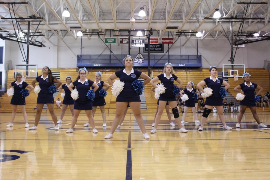 The SCHS cheerleaders perform at the 2019 Homecoming Assembly.