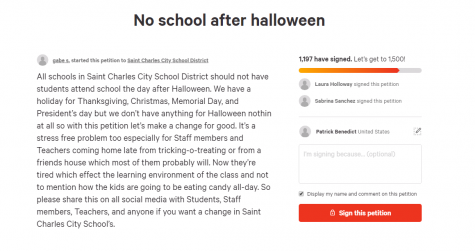 A change.org petition against school after Halloween, posted by Gabe S.