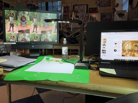 Art. Abigail Birhanu uses her setup to display her art pieces to both virtual and in-person students.