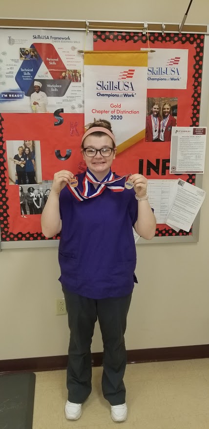 Eva Rogers won 2nd place in Medical Terminology and 3rd place in Nursing Skills at the district level