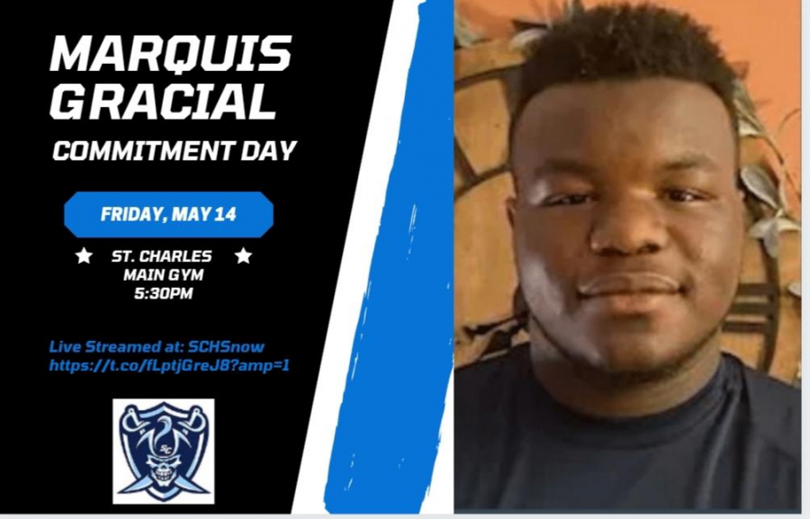 Standout+junior+football+player+Marquis+Gracial+will+announce+on+Friday%2C+May+14%2C+which+college+he+plans+to+attend.++