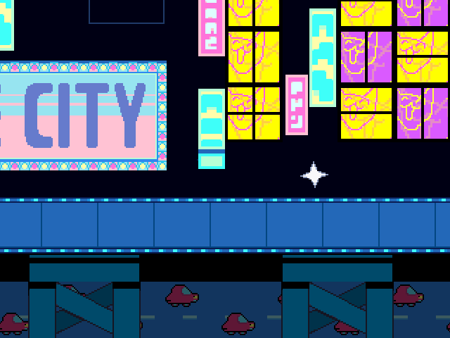 An+area+called+Cyber+City+from+the+game+Deltarune.