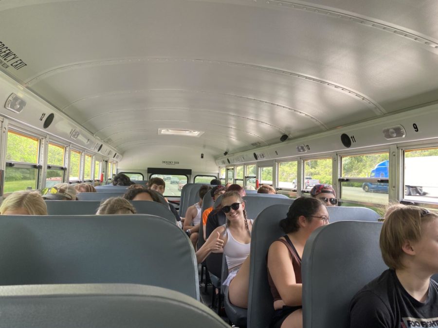 Students on the bus headed to Six Flags