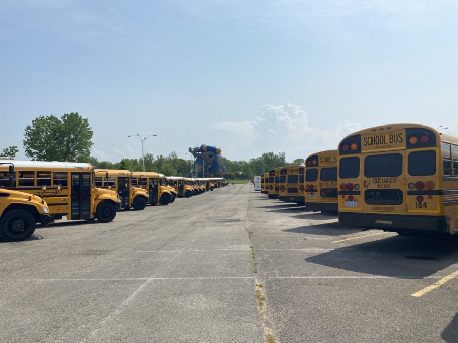 Buses from other school Districts in the parking lot