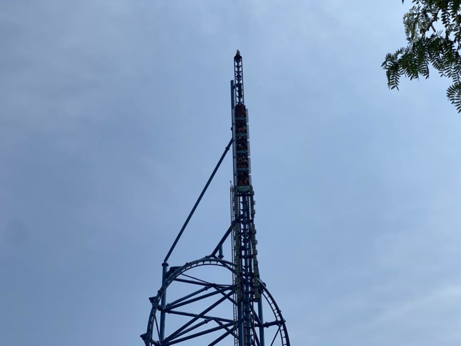 Mr. Freeze at the very top of the drop