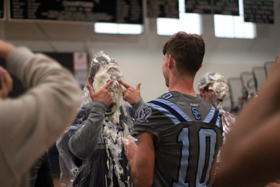 Coach McMullen after getting pied