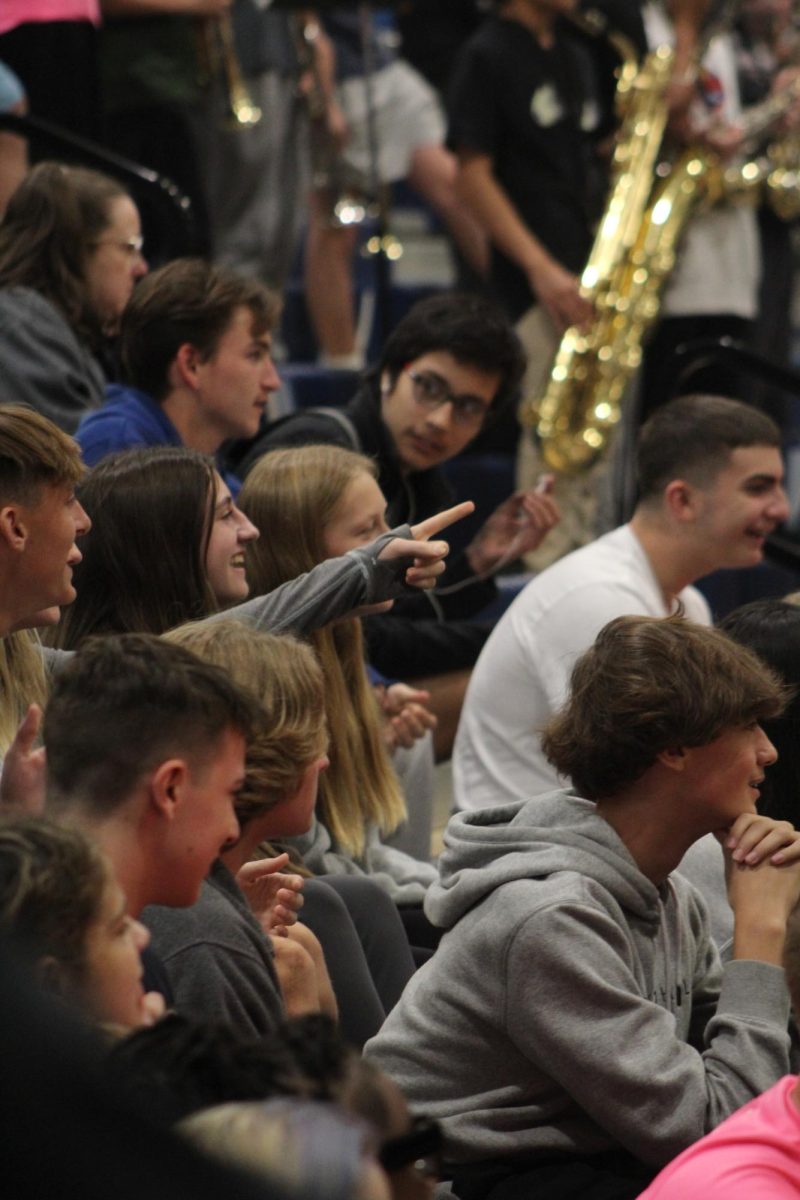 The crowd goes wild. The Sophomore crowd gets excited during the Homecoming assembly.