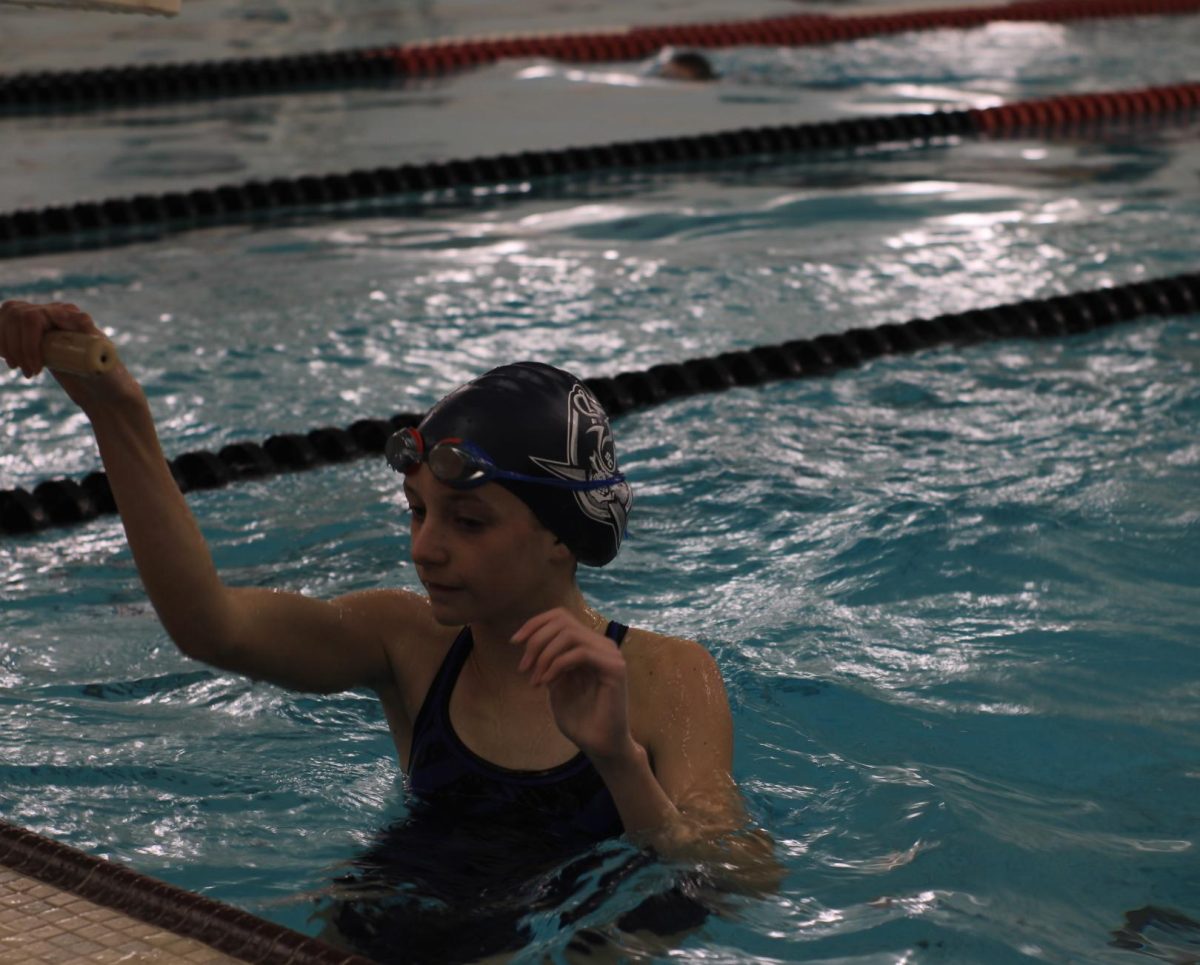 Matalyn Basler takes a quick break after racing back and forth down the 50 meter