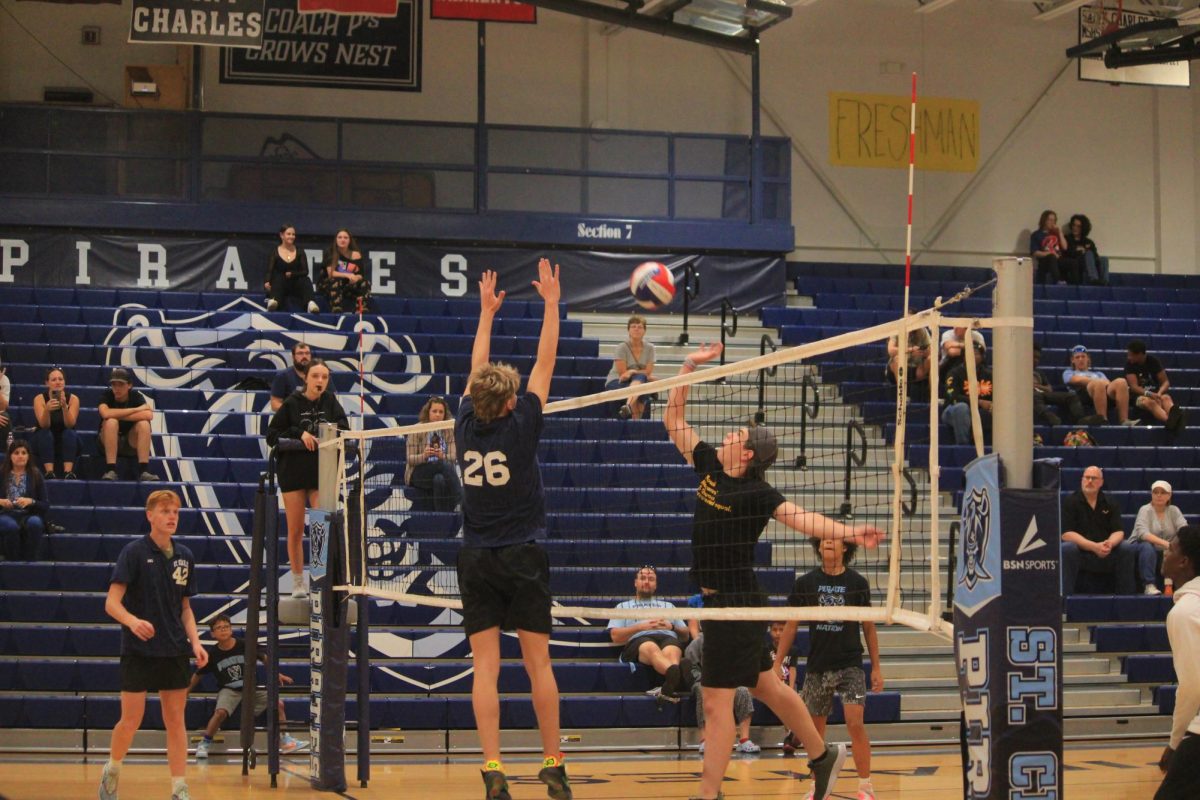 Chase Pugh going up for the block during PowderBuff