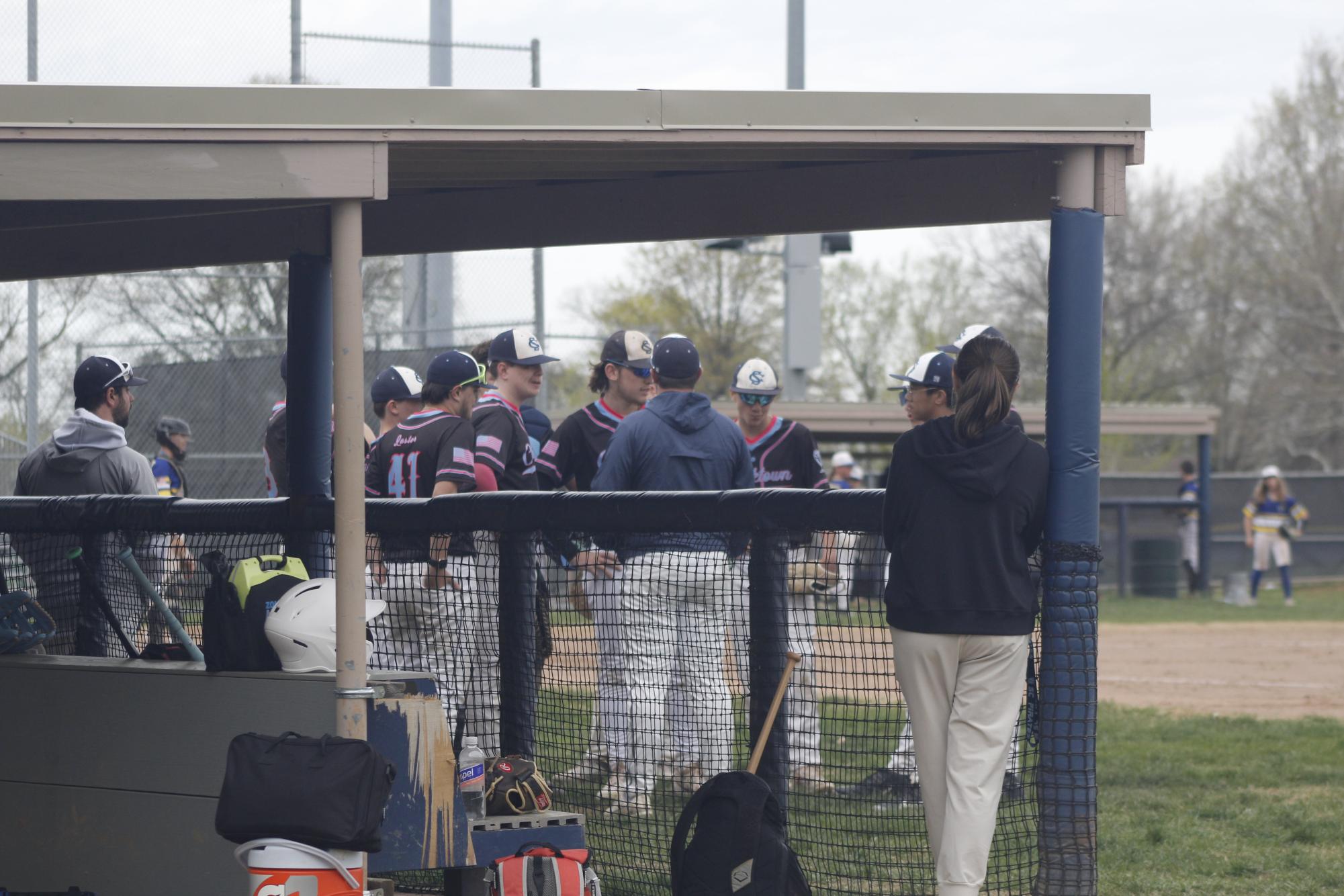 Baseball team talking together