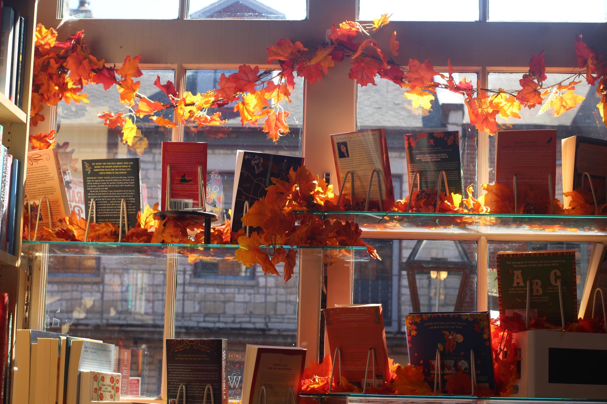 Books Displayed in a Window at Main Street Books.