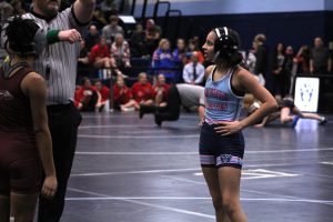 Mia Brown looks at the referee during her match on Nov. 22