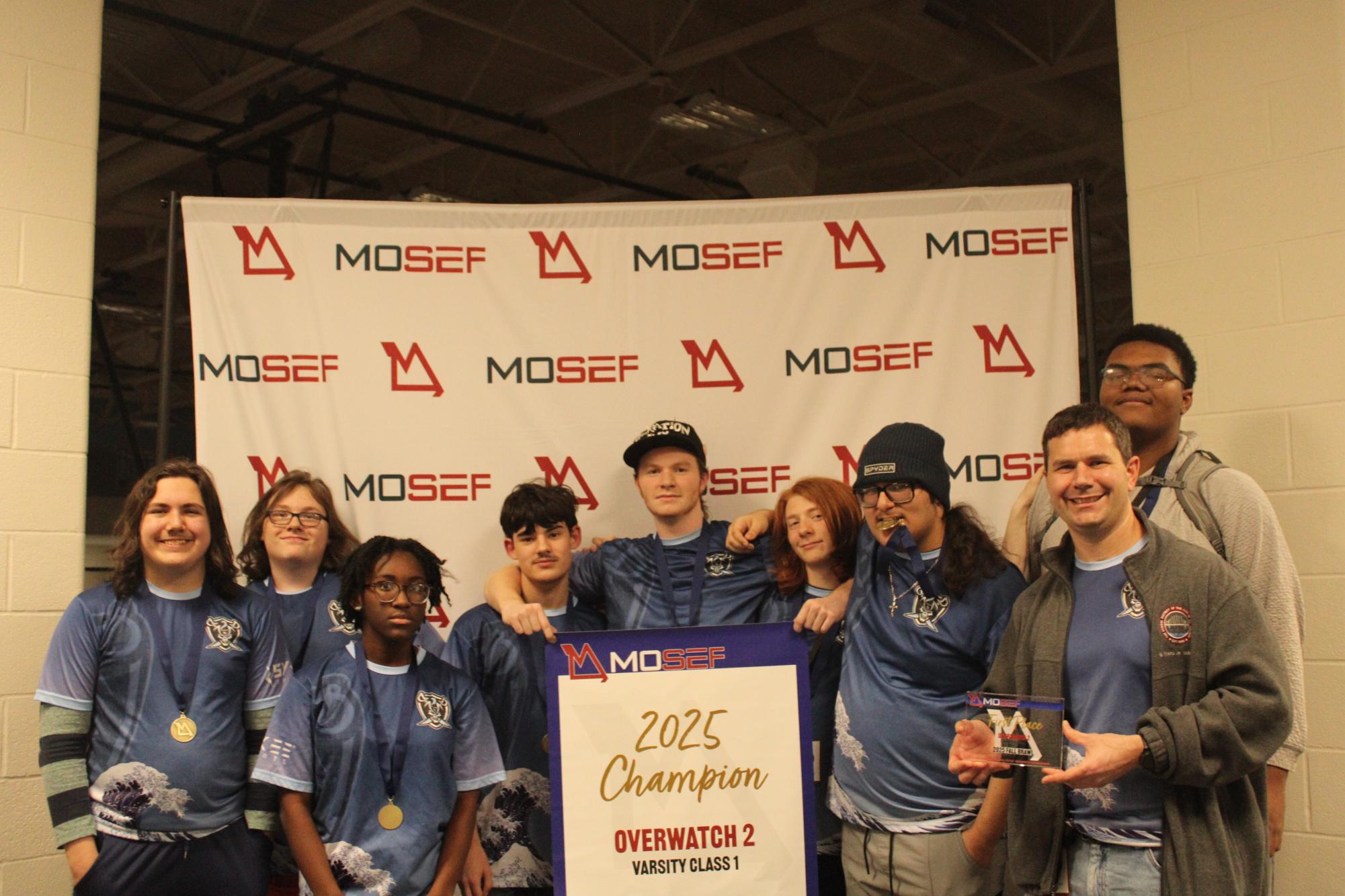 SCHS Esports team celebrates winning state championship in Sedalia on Dec. 6.