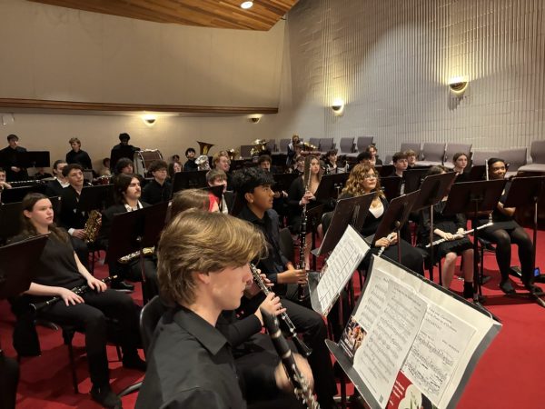 Band students warm up to perform at the festival.