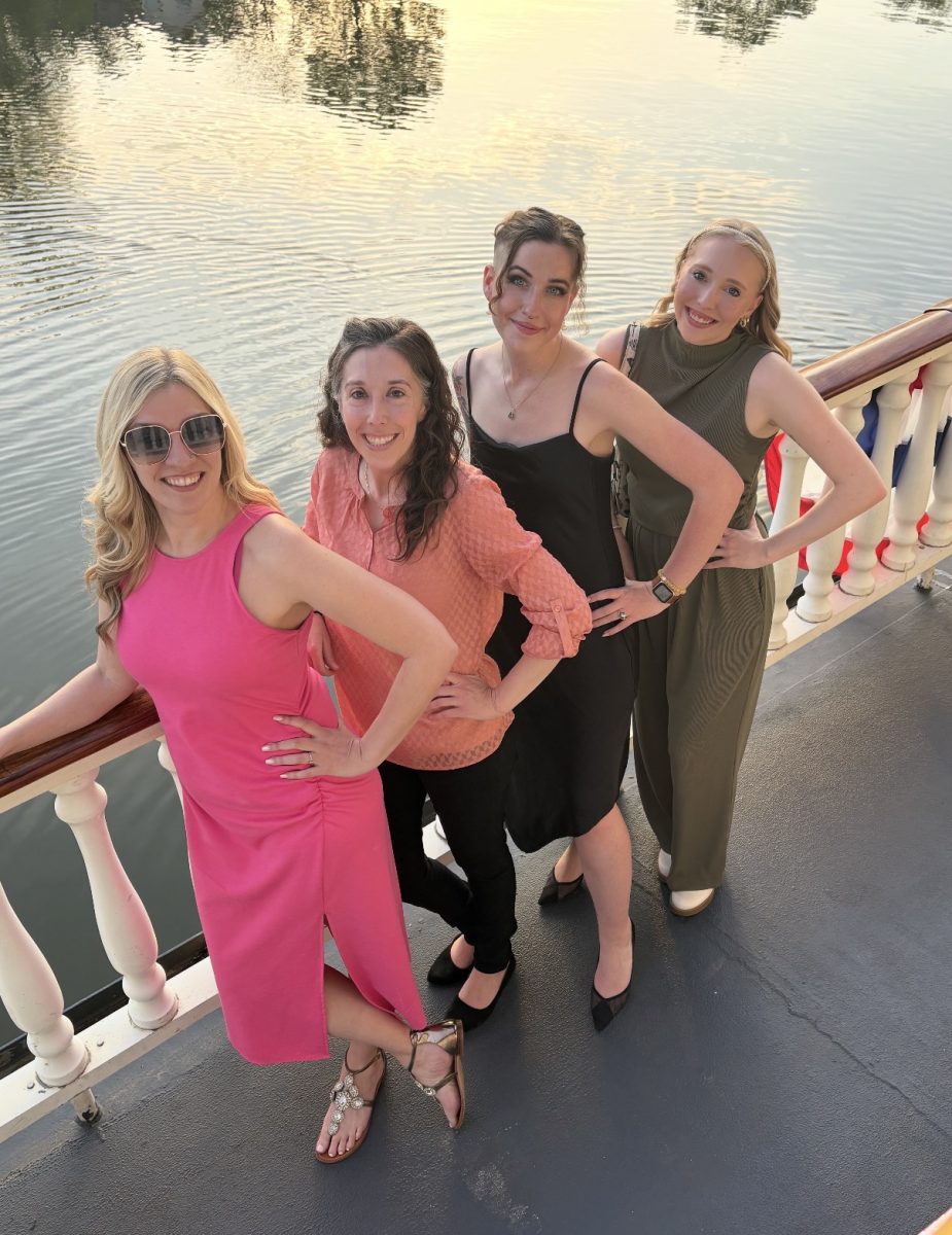 Courtney Gibson, Amanda Davis, Dinah Hotz, and Mckenna Hendershott on the Jackson Showboat in Nashville, Tennessee, music department field trip. 